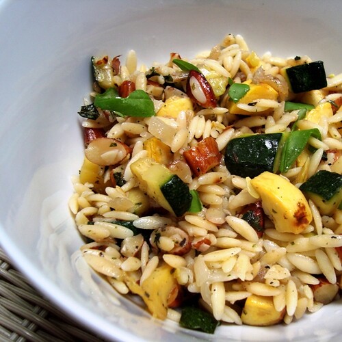 Orzo with Summer Squash, Zucchini, and Almonds