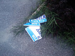 First shredded campaign signs of the season, Worcester