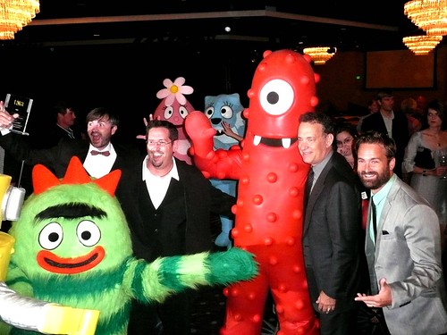 creators and cast members of 'Yo Gabba Gabba' with Tom Hanks at the 2010 Television Critics Association awards