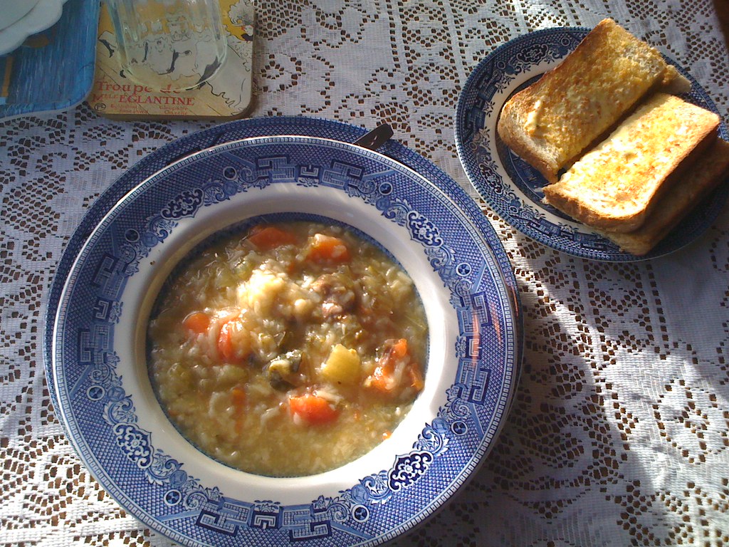Homemade soup and toast