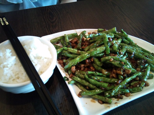 Stir fried long beans with minced meat