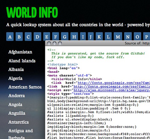 World info source code message by codepo8
