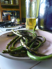 Grilled garlic scapes