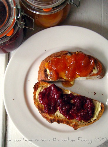 Strawberry, Raspberry & Rose and Peach & Vanilla Jams on Toasted Sourdough - Sunday Breakfast