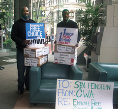 Stewards Army activists worked tirelessly on the Employee Free Choice Act campaign. In California members took boxes full of members' letters to Sen. Dianne Feinstein.