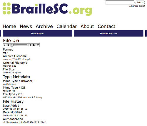 BrailleSC file page, audio