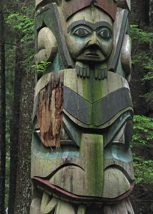 damage to totem pole, Kasaan Totem Park, Kasaan, Alaska