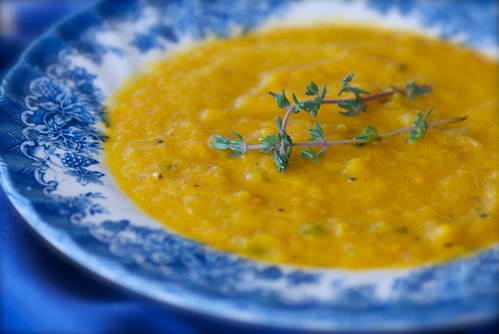 Roasted yellow pepper soup with thyme
