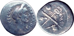 480/6 #10157-30 L.AEMILIVS BVCA Juliues Caesar, Fasces Caduceus axe globe hands Denarius