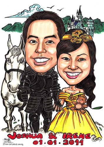 Wedding couple caricatures - knight & princess A3
