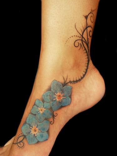 Organic Pattern and Forget me not flowers tattoo Miguel Angel