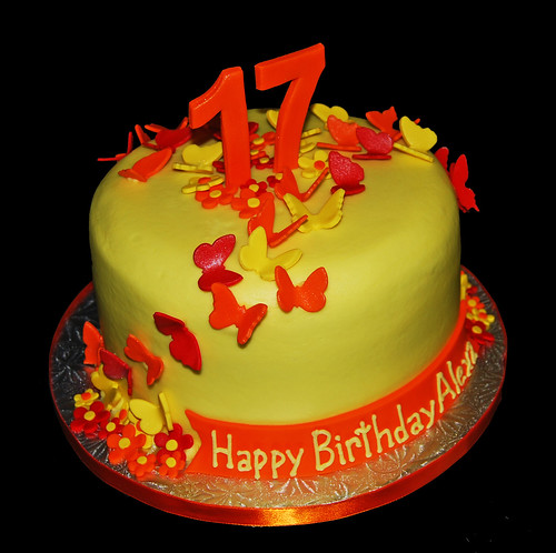 Red, Orange and Yellow Butterfly 17th Birthday Cake