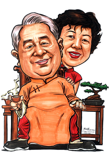 Towkay and China calendar girl caricatures