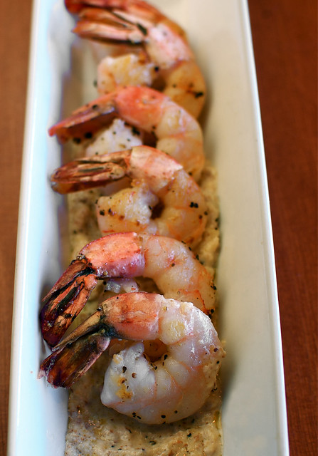 seared shrimp with garlic-almond sauce