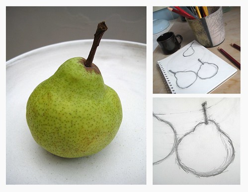 Pear, plate and sketches