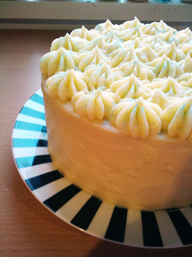 Whiteout Cake with White Chocolate Cream Frosting