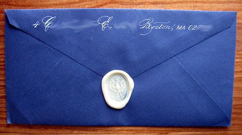 Wax seal with white-ink return address