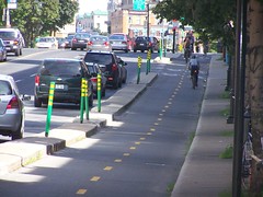 A cycle track/piste cyclable in Montreal