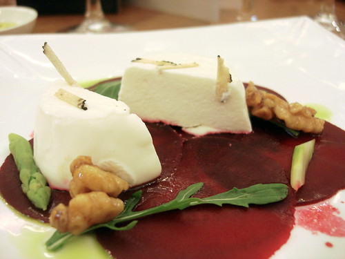 Carpaccio of Beetroot with Goats‟ Curd Panne Cotta, Asparagus and a Truffled Walnut and Honey Dressing-1