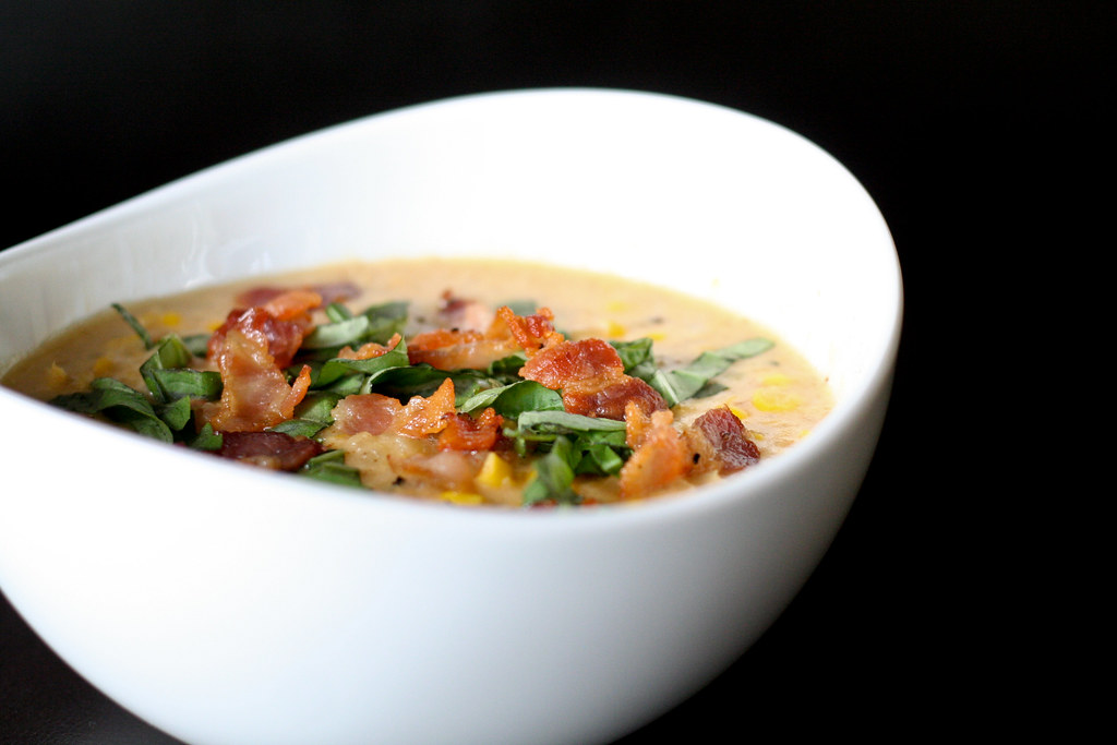 Corn Chowder with Bacon and Basil