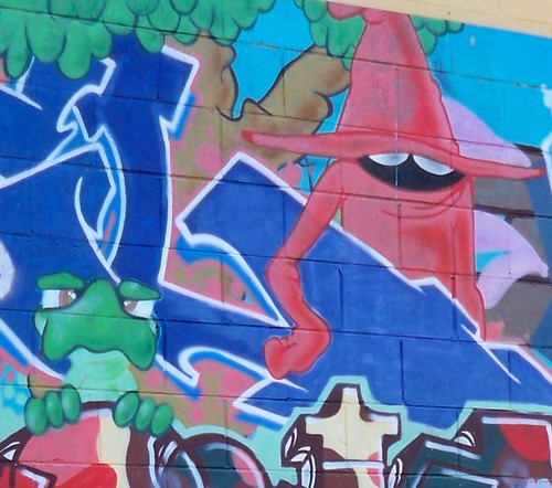 Red wizard guy & pissed-off green creature graffitti Alma Avenue Woy Woy