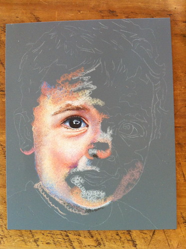 In progress colored pencil drawing entitled Emre at 16 Months