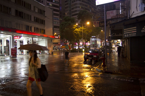 Rain-drenched street of Hong Kong