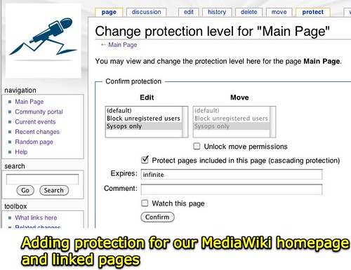 Adding MediaWiki page protection