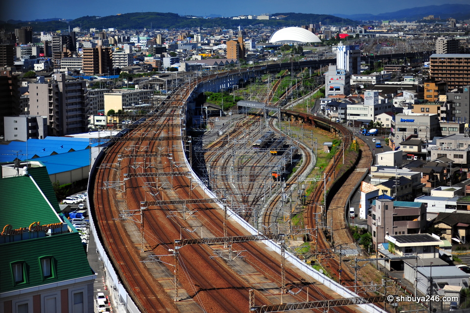 Really like this view of the train tracks leading from Okayama Station. Nothing like a railway hotel