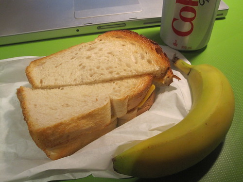Cheese toast from Pasta Café ($2.50), soda ($1.25), did not eat that banana