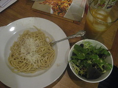 Spaghetti and salad