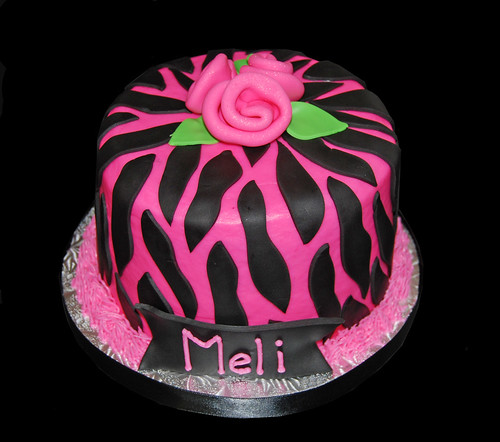 Small Pink and Black Zebra print birthday cake