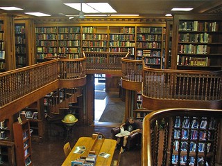 St. Johnsbury Athenæum (1871) – Interior: library stacks detail from upper level