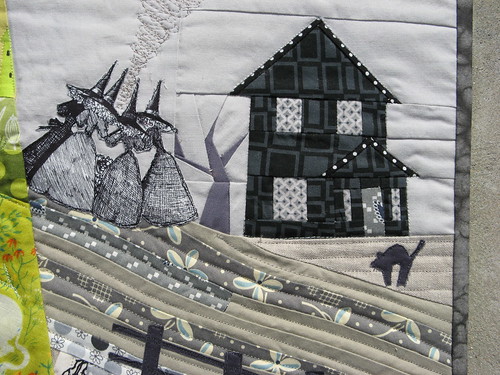 Where Bluebirds Fly - witch, house and cat detail 