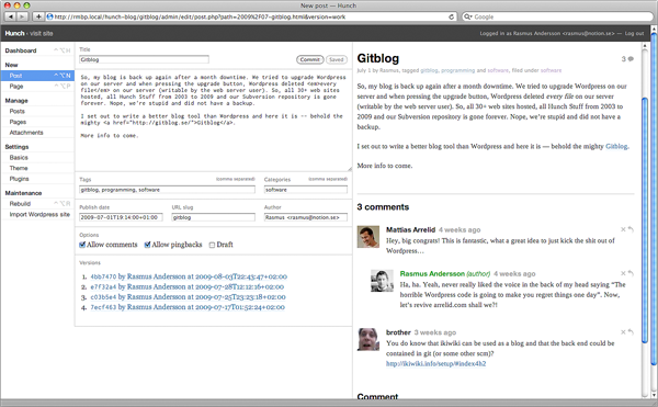 Screenshot of Gitblog admin UI