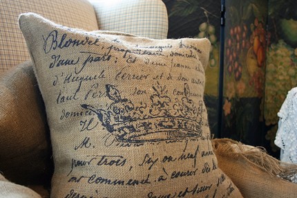 Burlap-French-Document-Crown-Pillow