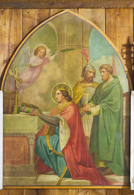 The City Museum, in Saint Louis, Missouri, USA - painting of Saint Louis IX, King of France, with the relic of the crown of thorns, originally from a Saint Louis Church in Massachusetts