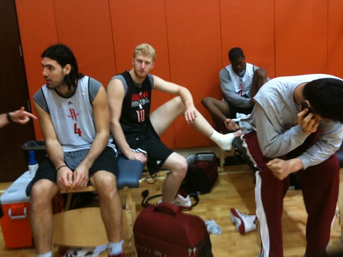 October 1st, 2010 - Luis Scola, Chase Budinger, Aaron Brooks and Yao Ming after Friday's practice in Austin training camp
