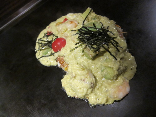 Okonomi-yaki with Avocado and Shrimp
