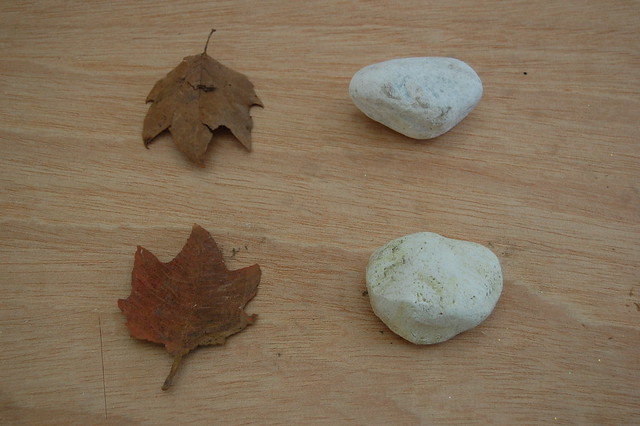 Styrofoam stone and leaf ready to be put in place
