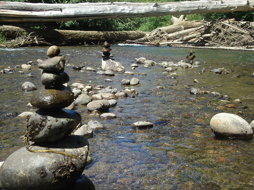 rock stacking at the river