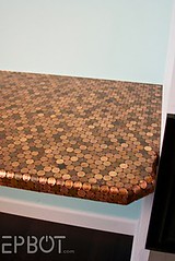 Penny-covered desk