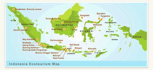 印尼生態旅遊據點分佈。出處：Indecon網站