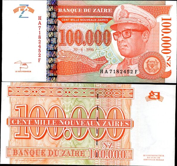 100 000 Noveaux Zaires Zaire 1996