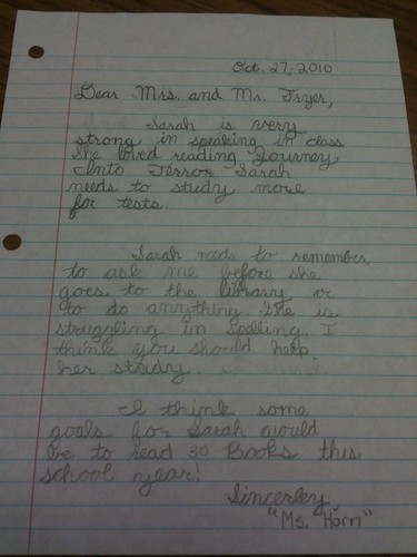 Sarah's school letter to parents