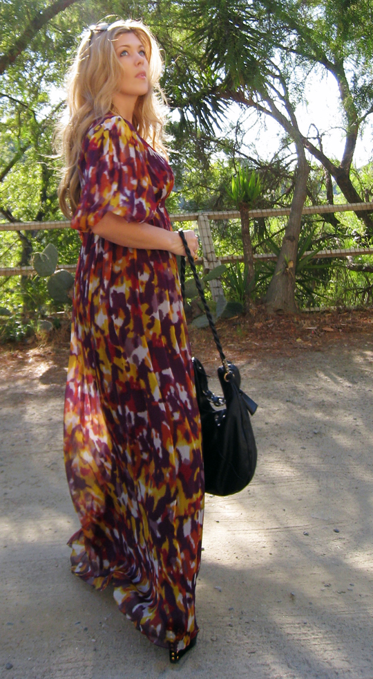 ADAM dress+long flowy inkblot dress+ferragamo bag-1