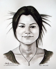 lady portrait in black and white watercolour