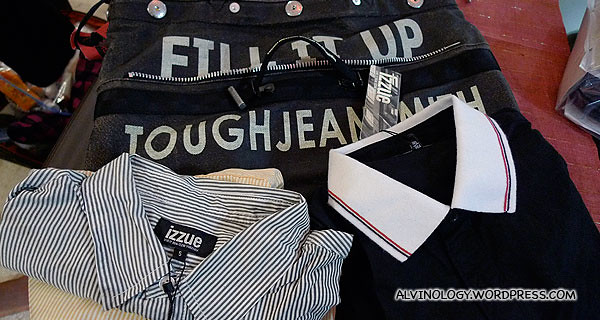 Two shirts from Izzue and a Tough Jeans "Fill it Up" bag which I bought