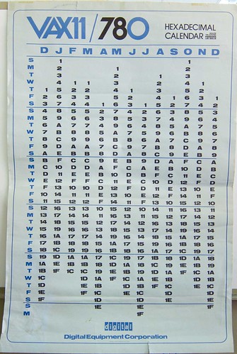 VAX 11/780 1978 Hexadecimal Calendar