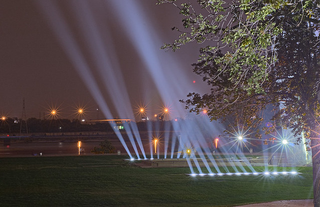 Gateway Arch, in Saint Louis, Missouri, USA - lights shining upward